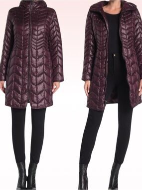 Nwt Kenneth Cole Purple Rum Puffer Rain Coat (Sz S)